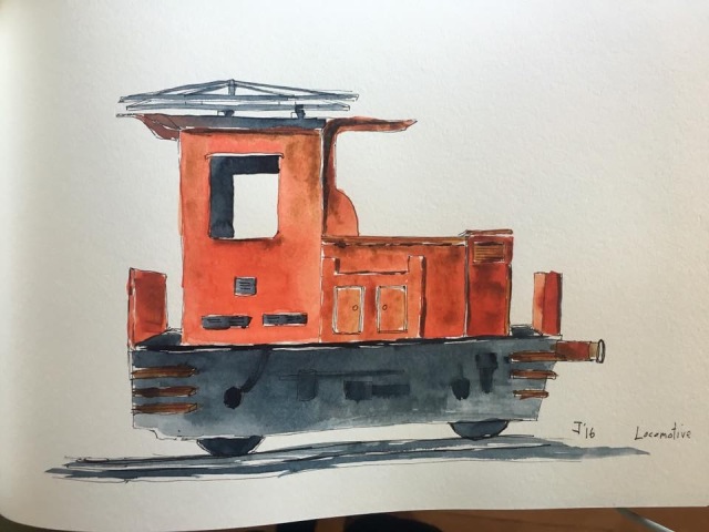 Watercolour of Swiss locomotive